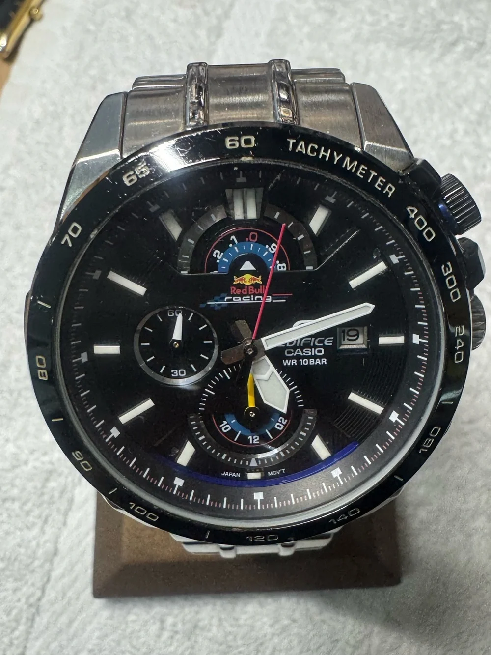 Casio Edifice Black Dial Stainless Chronograph with Red Accents